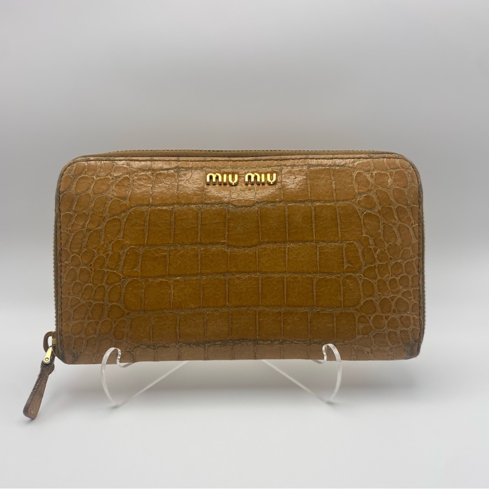 Miu Miu Croc-Embossed Leather Long Zippy Wallet
